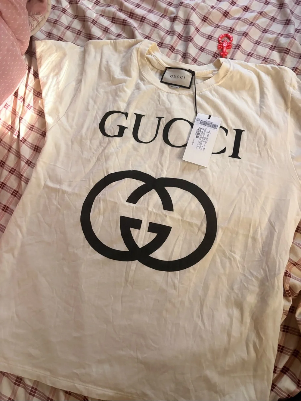 Gucci Cream Short-Sleeve Tee with Black Logo